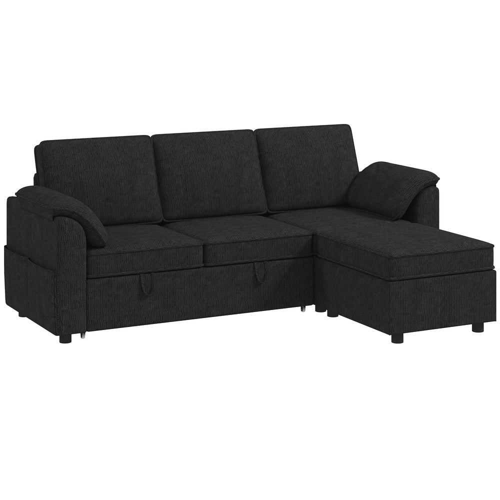 Reversible Sectional Sleeper Sofa with Storage, Black