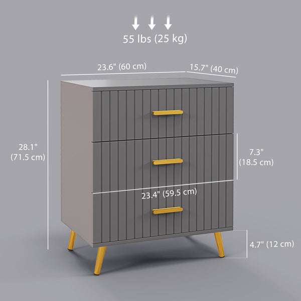 3-drawer chest with aluminium legs and gold handles, dark grey.