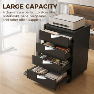 4-drawer mobile filing cabinet, black
