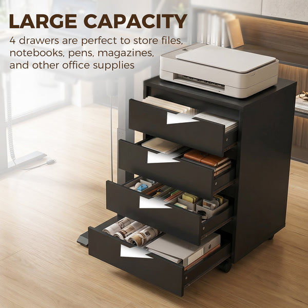 4-drawer mobile filing cabinet, black
