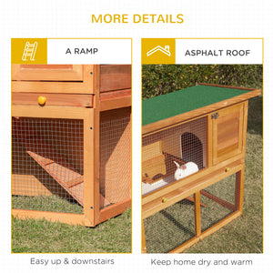 Wooden rabbit hutch with run, pull-out tray, and waterproof roof