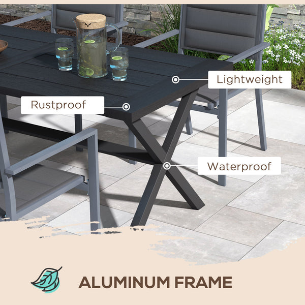 Dining table with X-shaped legs, aluminum frame, black