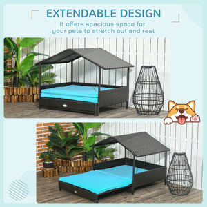 Extendable outdoor wicker pet bed with soft cushion and washable cover