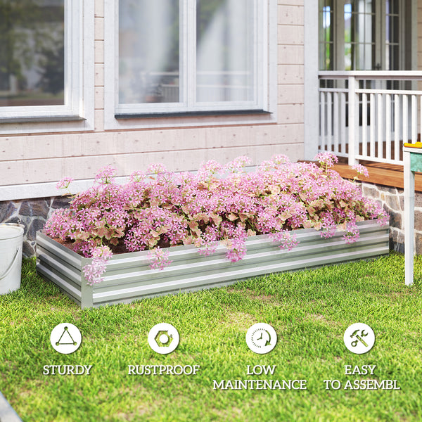 Galvanized raised planter, silver