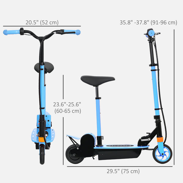 Foldable electric scooter with seat and 2 adjustable heights, blue