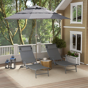 Set of 2 folding deck chairs with cushion, for terrace, garden, beach, gray