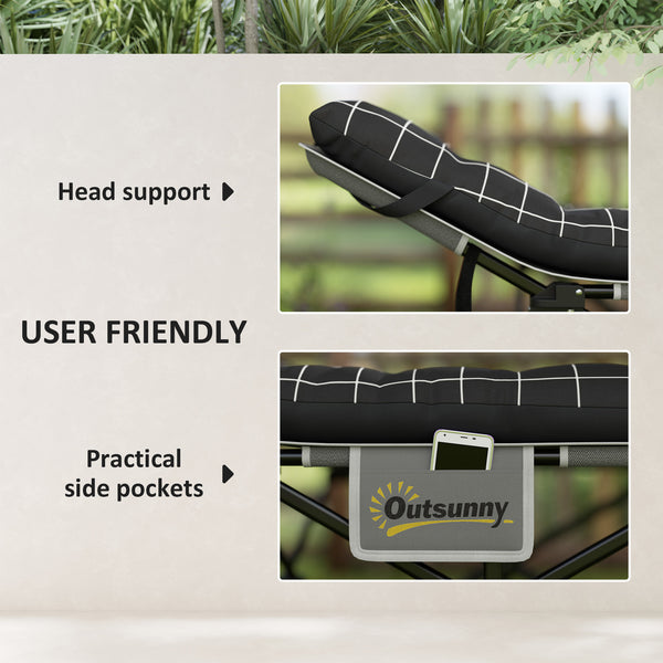 Adult camp bed with mattress, storage pocket, carrying bag, maximum load 150 kg, black