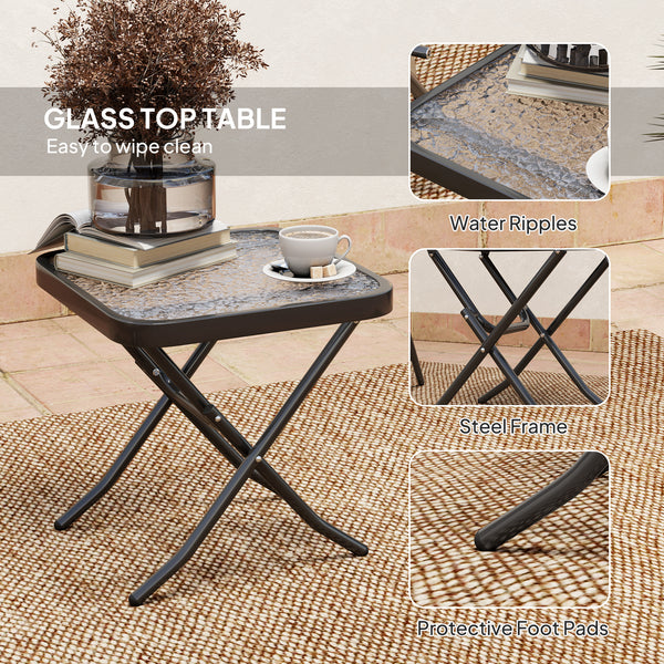 Folding bistro set with adjustable back chairs and glass-topped table, grey