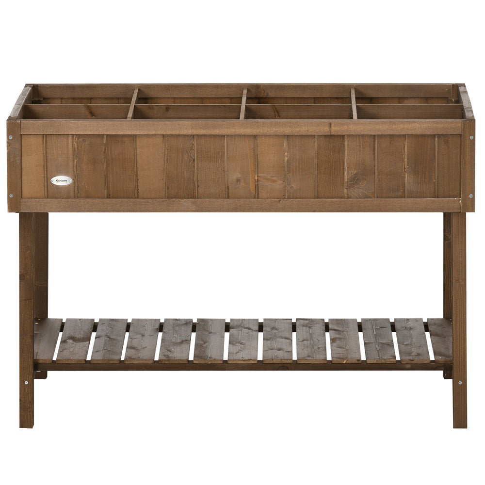 Raised wooden vegetable garden with 8 compartments, dark brown