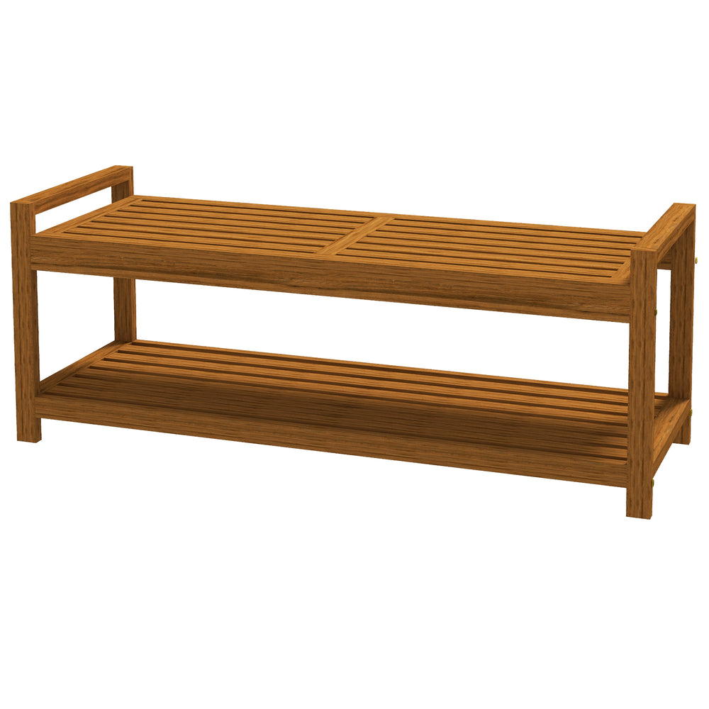 Garden bench with shoe storage shelf