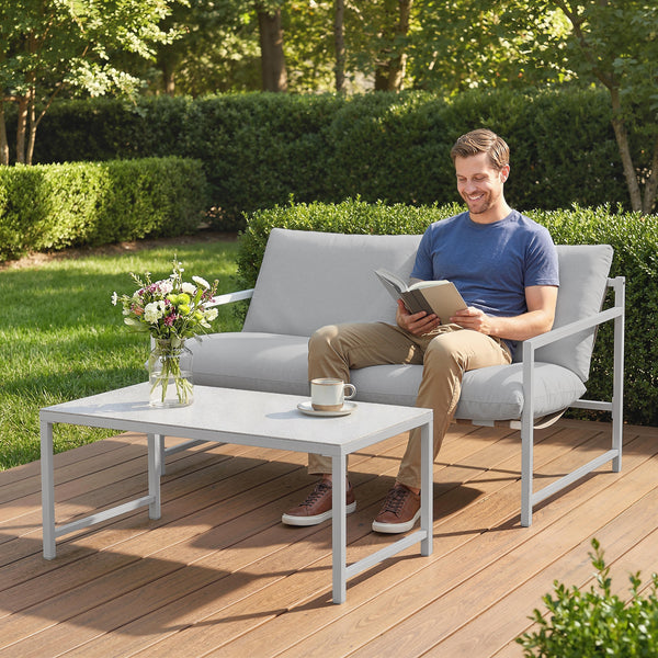 2-Piece Patio Furniture Set with Thick Cushions and Coffee Table, Light Gray