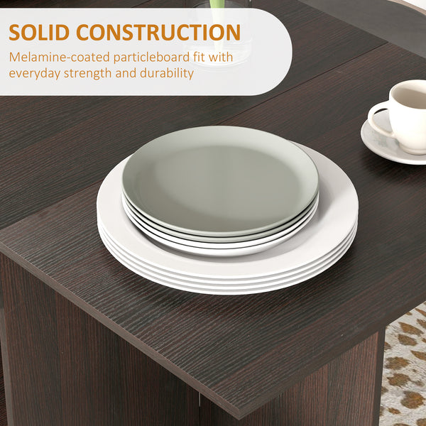 Folding dining table with drawer and storage shelves dark brown