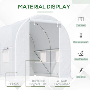Portable tunnel greenhouse with door and ventilation window, white