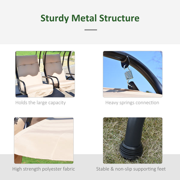 Deluxe Outdoor Metal Swing 2 Seater Separate with Canopy and Cushions - Beige