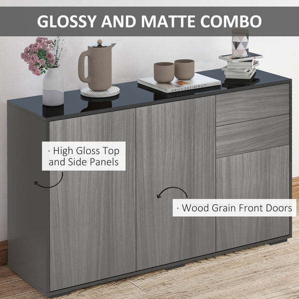 Modern kitchen sideboard with coffee corner, push-to-open mechanism and 2 drawers for living room, black