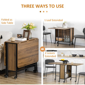 Folding dining table with storage shelf and 6 castors, light brown