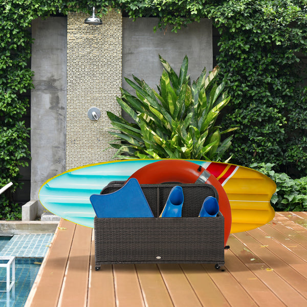 Rolling pool storage unit, brown