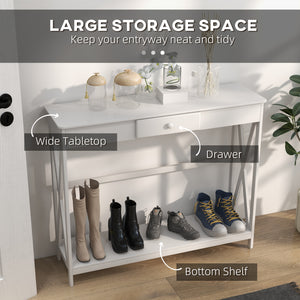 2-Tier Narrow Console Table with Storage Shelf, White