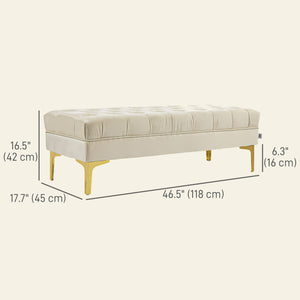 Upholstered bed bench with button tufting, beige