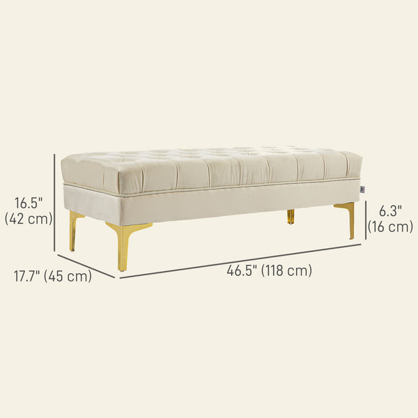 Upholstered bed bench with button tufting, beige