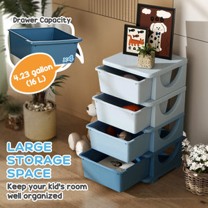 4-Tier Organizer with 4 Plastic Drawers, Blue