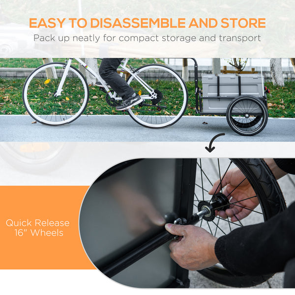Steel bicycle trailer with foldable storage box and safety reflectors