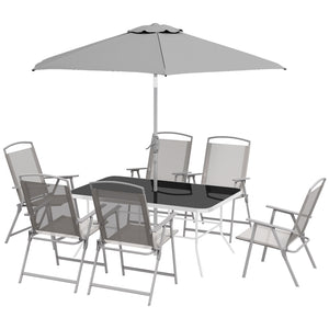 8-piece patio set with parasol, grey