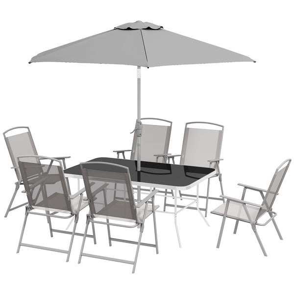 8-piece patio set with parasol, grey