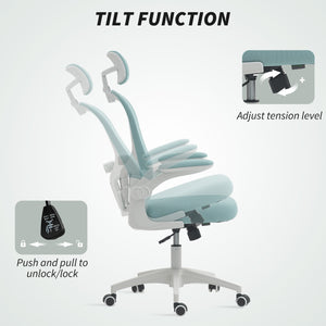 Mesh Office Chair with Adjustable Headrest, 4D Lumbar Support, Flip-up Armrests, Light Green