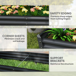 Reinforced galvanized raised planter with open bottom, dark grey