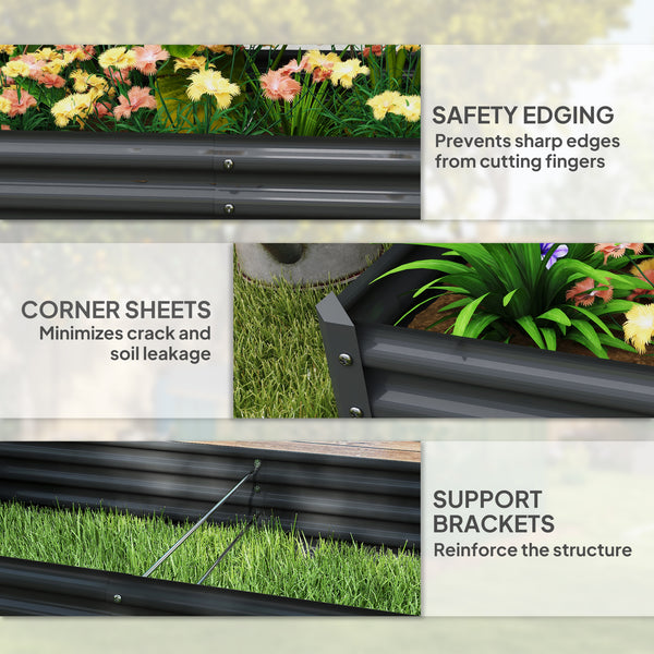Reinforced galvanized raised planter with open bottom, dark grey
