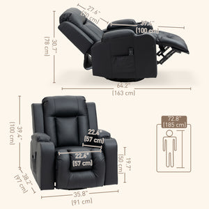 Massage recliner chair, 360° swivel, upholstered in synthetic leather, black