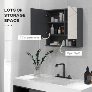 Wall-mounted bathroom cabinet with mirror, adjustable shelf, and soft-close mechanism, light gray