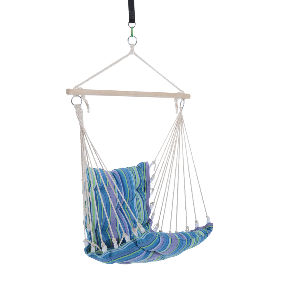 Hanging hammock made of woven rope, blue