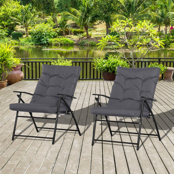 Set of 2 folding outdoor chairs with adjustable backrest, grey