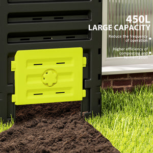 Garden composter with 80 ventilation holes and 2 sliding doors, 450 L, yellow