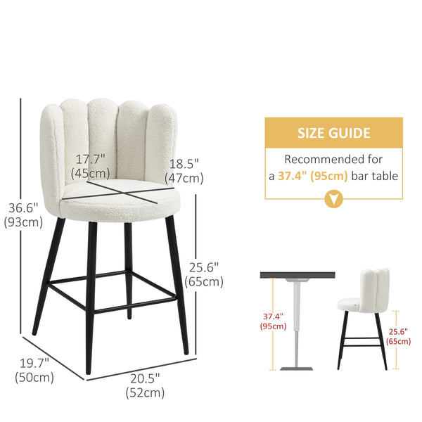 Set of 2 cashmere-look bar stools, cream white
