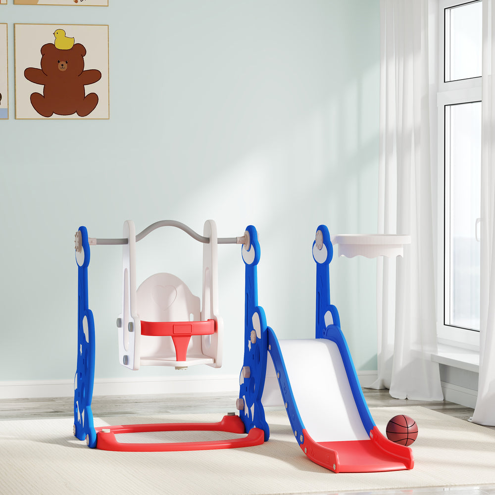 4-in-1 Rocket Theme Slide and Swing Set, Dark Blue