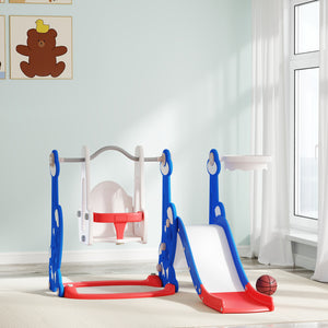 4-in-1 Rocket Theme Slide and Swing Set, Dark Blue