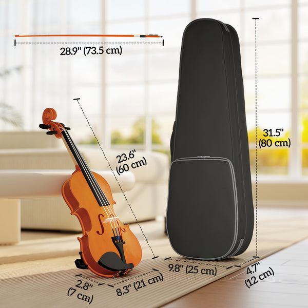 Full-size 4/4 violin with bow, case, rosin, and shoulder rest