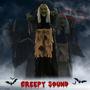63" Animated Halloween Hunchbacked Witch with Red LED Eyes, Sounds and Movements – Gray and Black