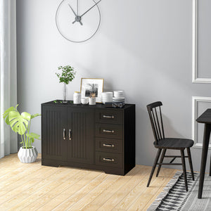 Modern buffet with 4 drawers and 2 panel doors, black