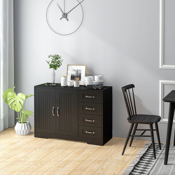 Modern buffet with 4 drawers and 2 panel doors, black