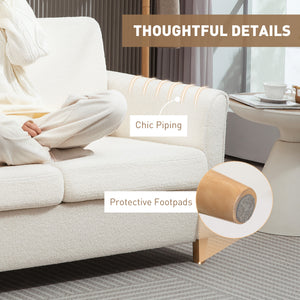 2 seater sofa with armrests and wooden legs, cream white