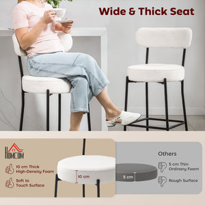 Set of 2 bar stools with backrest and footrest, cream white