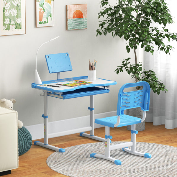 Children's study table with tilting top, blue