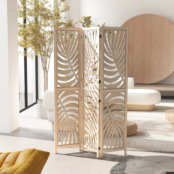 3-panel folding and removable partition wall, natural wood finish