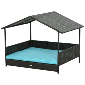 Wicker pet bed with soft cushion and washable cover, blue