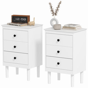 Set of two modern three-drawer bedside tables, white