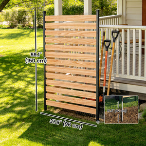 Partition panel, no-dig, with fir wood boards and aluminum posts
